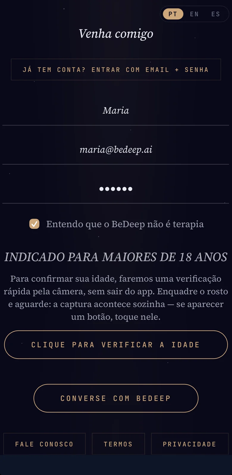 O formulário de cadastro