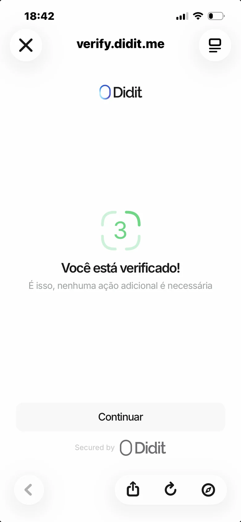 A confirmação da verificação de idade