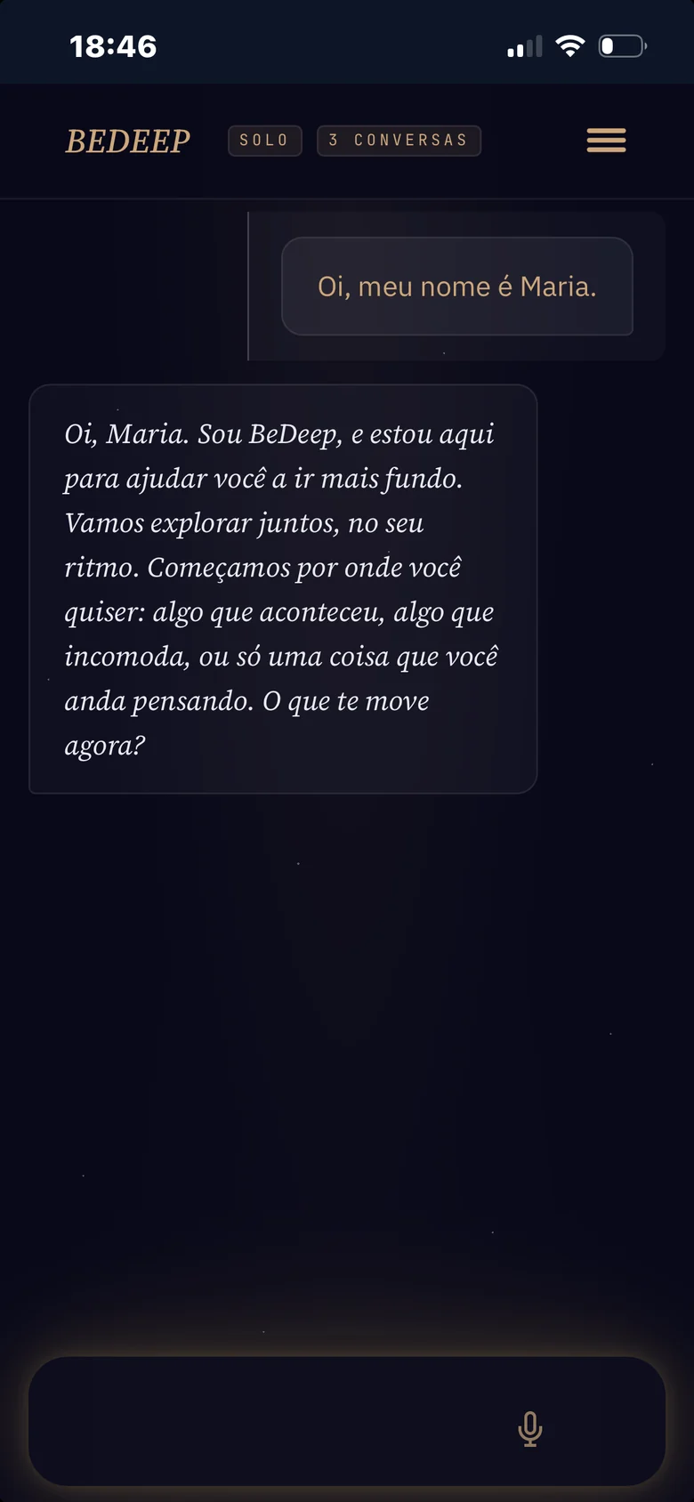 A primeira tela de conversa