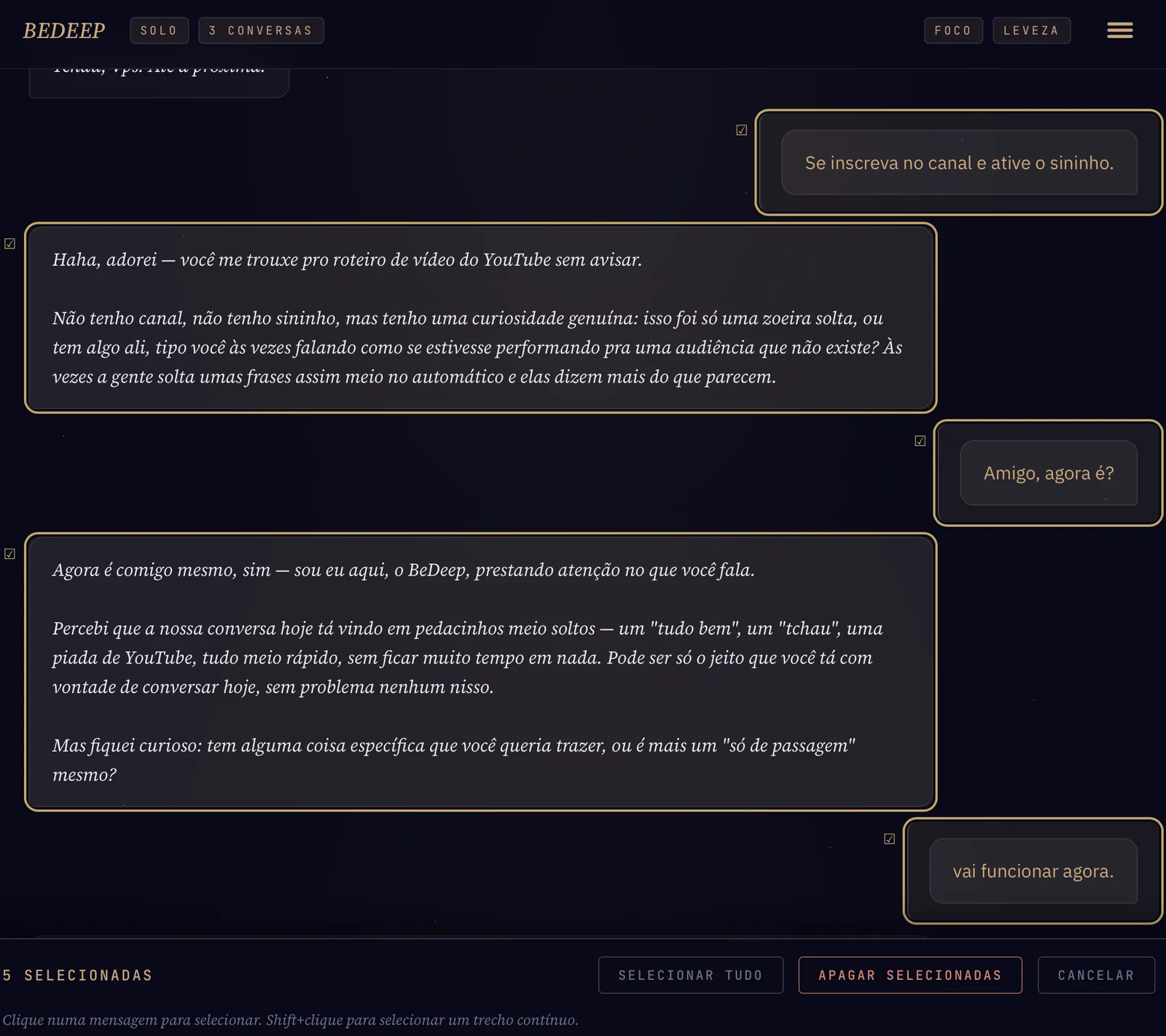 Limpar histórico: escolher as mensagens