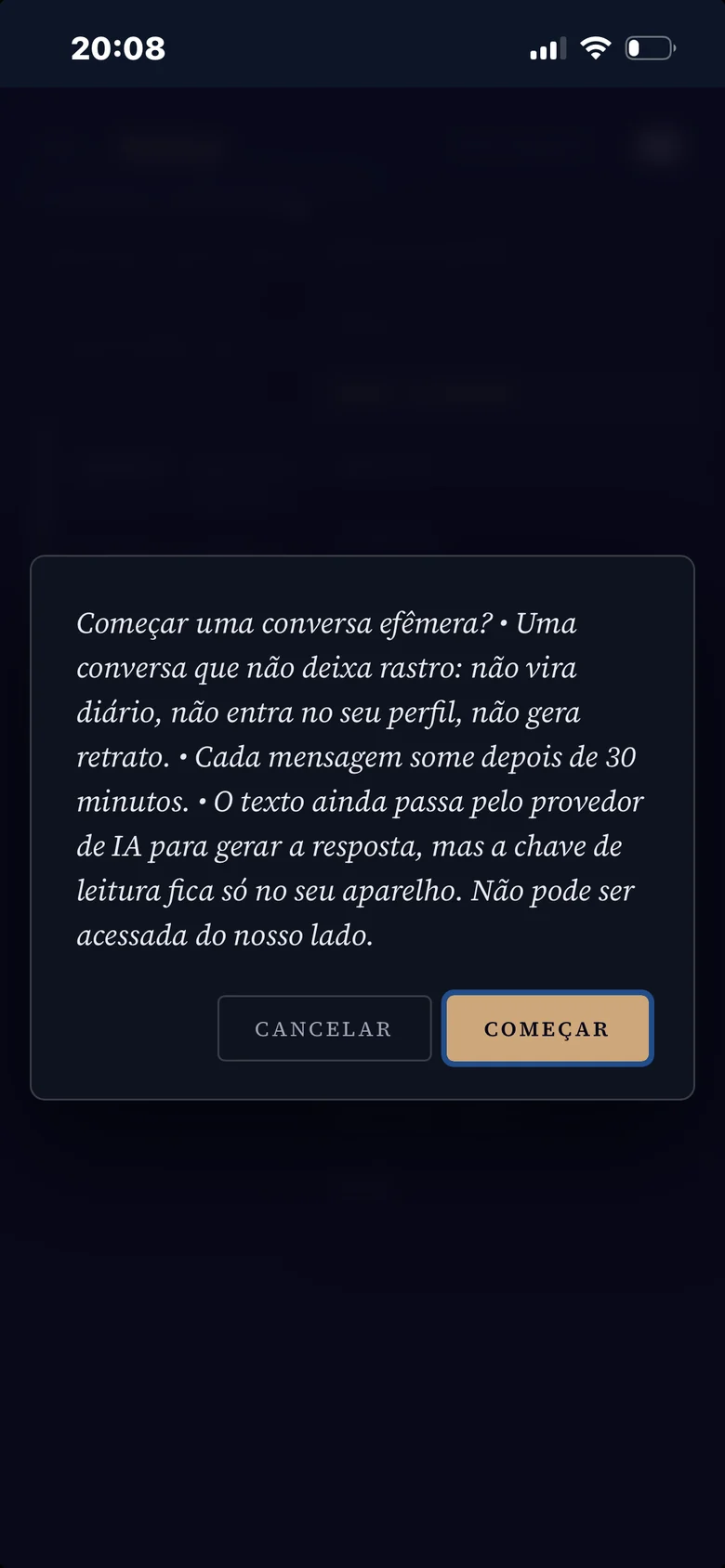 Começar o Modo Efêmero