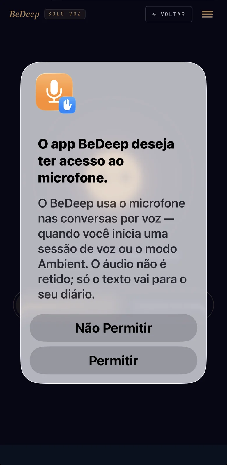 O pedido de acesso ao microfone