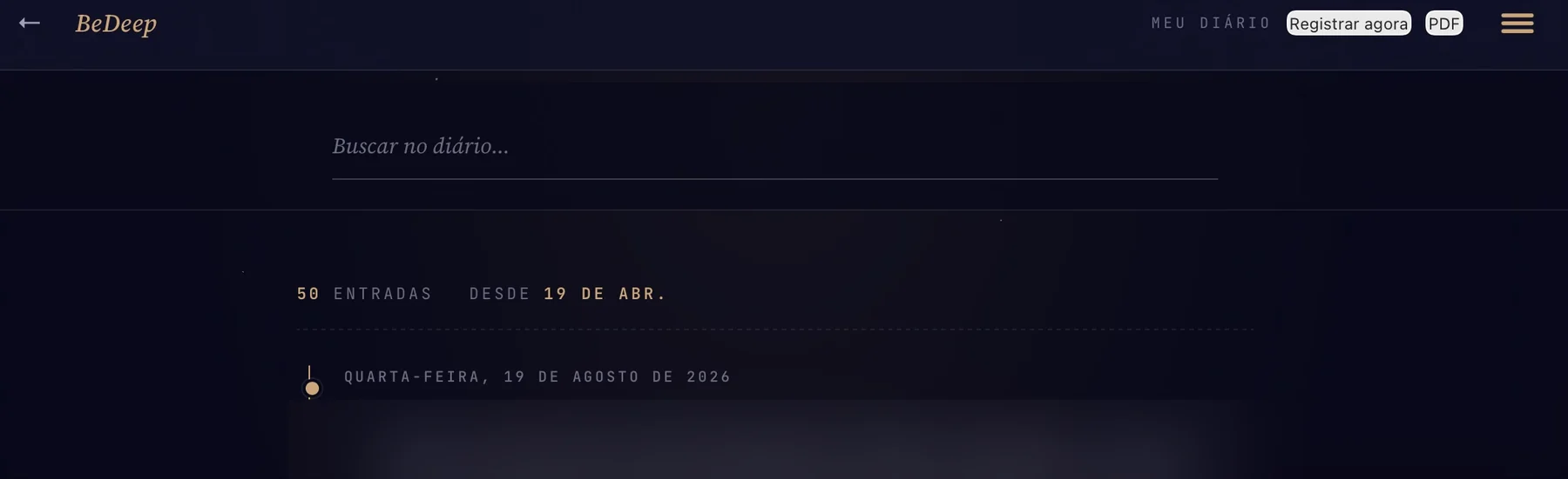 A página Meu Diário