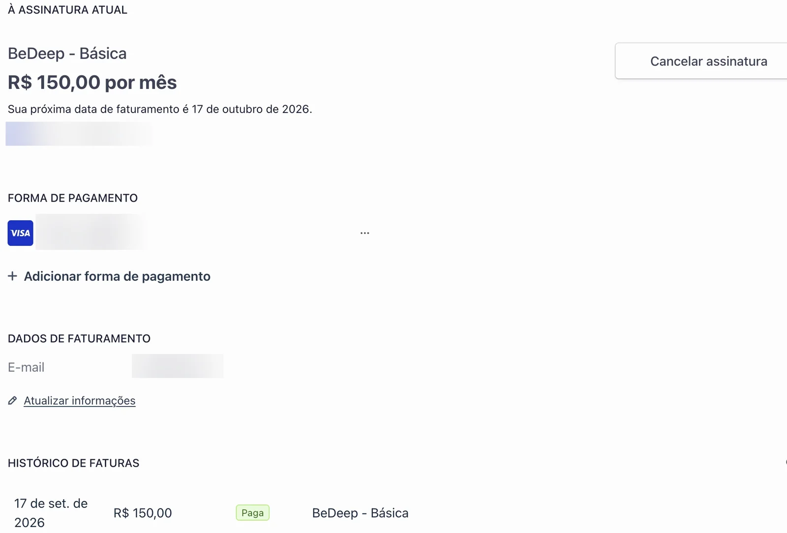 Gerenciar a assinatura feita no site (b)