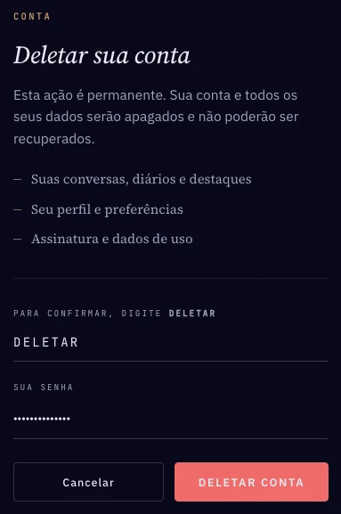 Excluir a conta pelo app do iPhone (a)