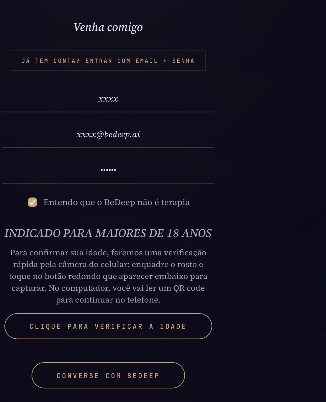 Cadastro com a verificação de idade