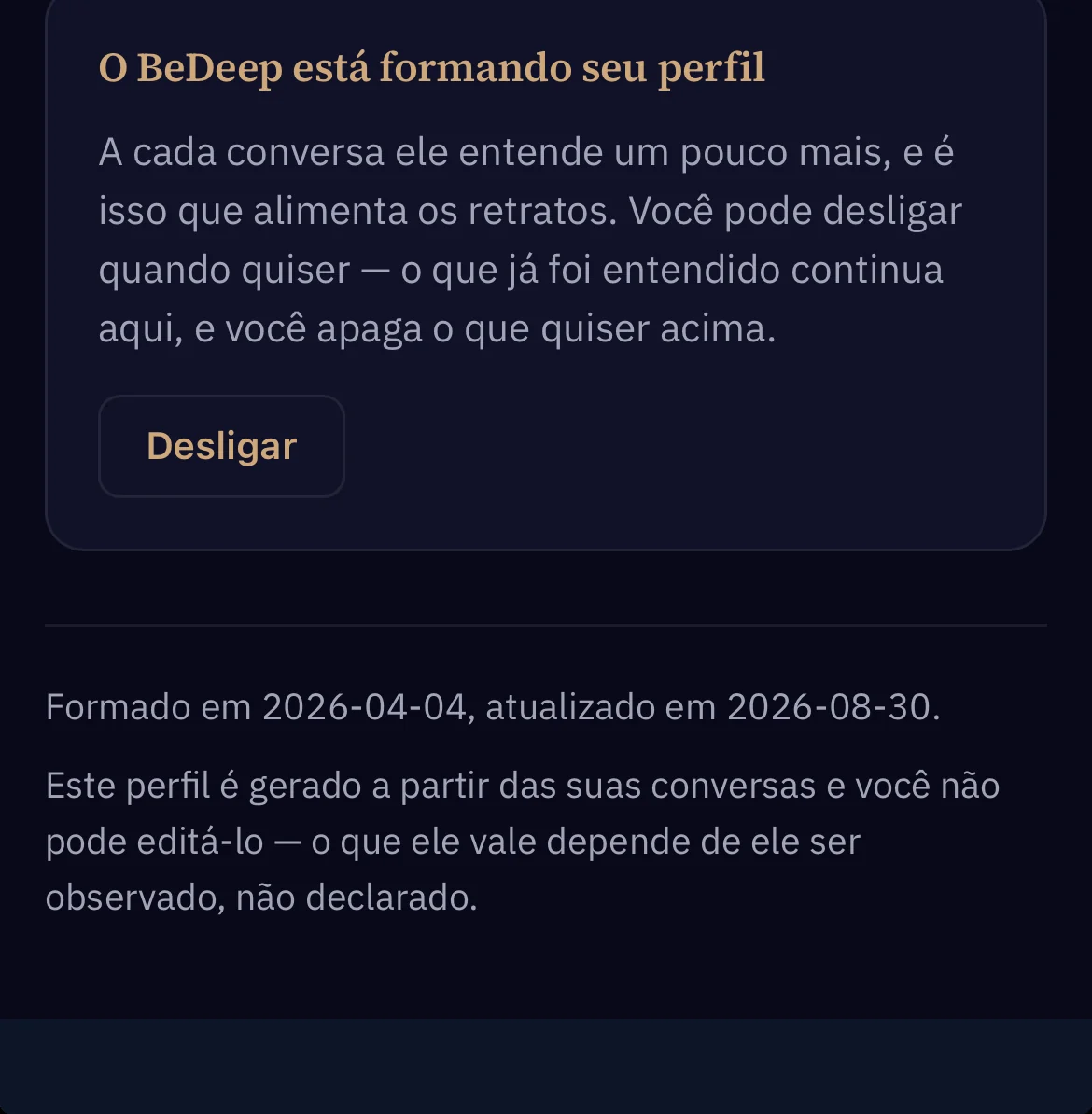 A página Meu perfil (b)