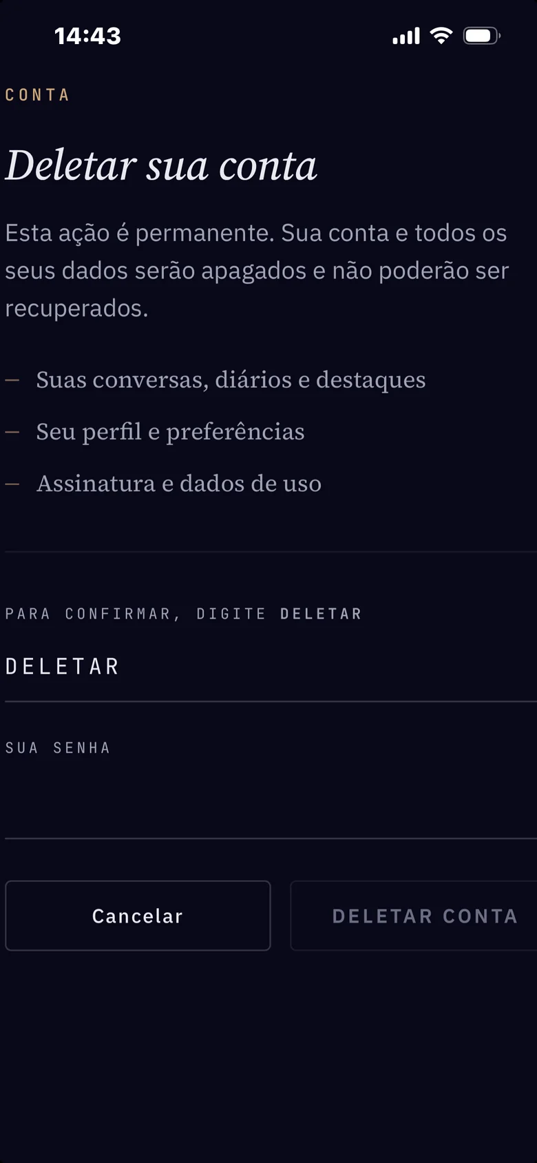 Apagar a conta
