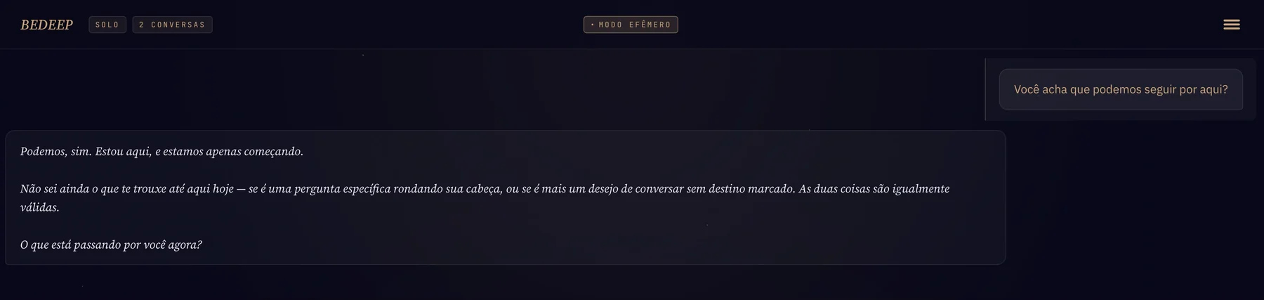 O selo "Modo Efêmero" no topo do chat