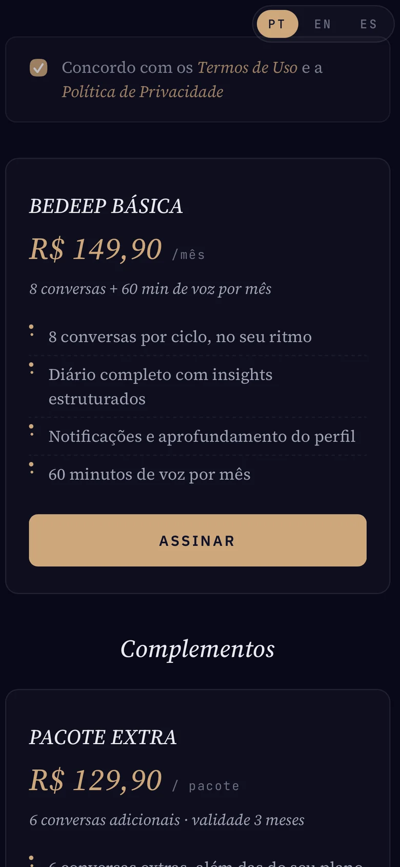 Assinar no app do iPhone: Termos e "Restaurar compras" (a)