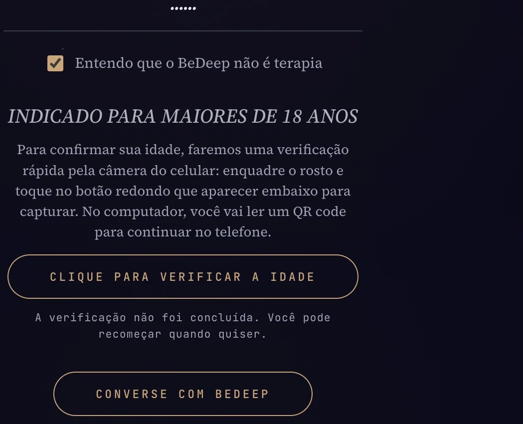 Verificação de idade começada e não concluída